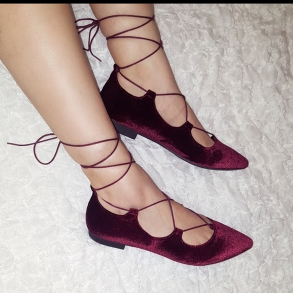 Mossimo Supply Co. Shoes - Missimo Burgundy Nalia Lace Tie Up Flats